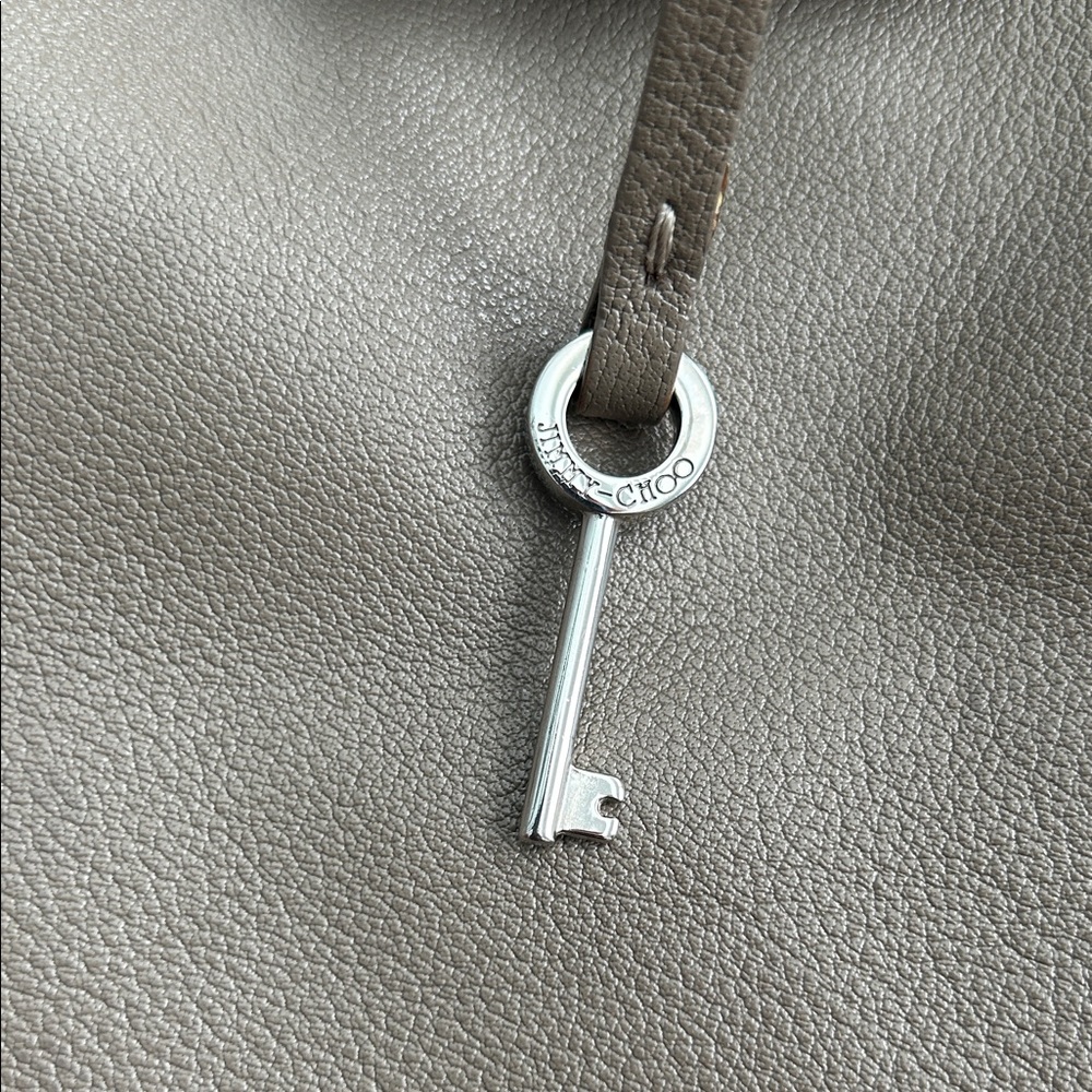 Jimmy Choo Farrah Taupe Leather Designer Tote Bag - Picture 4 of 13